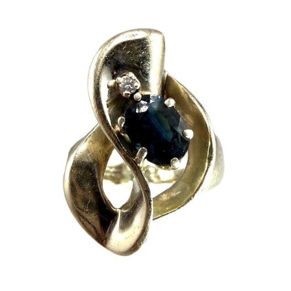 14K Gold Baroque Sapphire Ring - Size 5.25